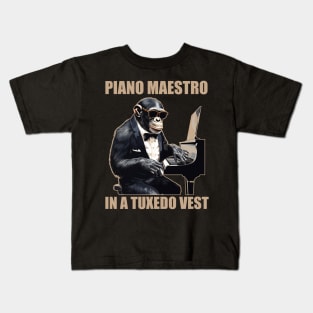 Chimpanzee Chimp Piano Maestro In A Tuxedo Vest Funny Kids T-Shirt